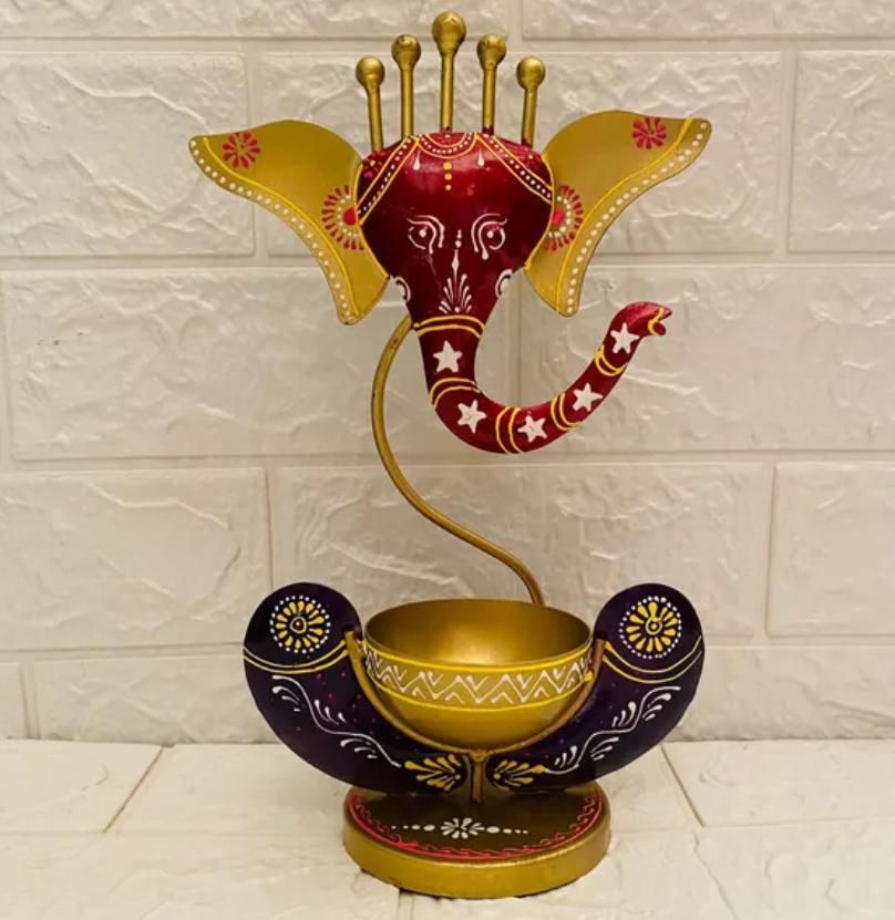 Intricately Crafted Metal Ganesha with Tealight Candle Holder