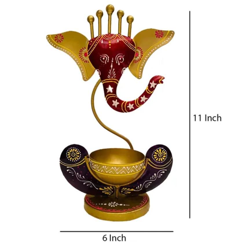 Intricately Crafted Metal Ganesha with Tealight Candle Holder