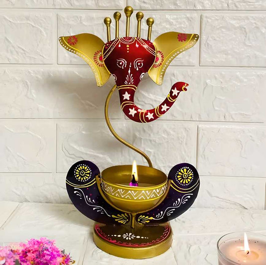 Intricately Crafted Metal Ganesha with Tealight Candle Holder